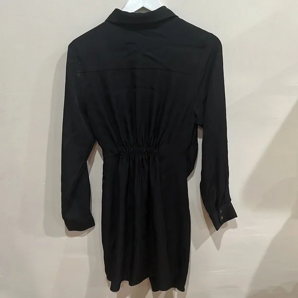 Women’s Mango Knot Detail Button Down Shirt Dress Size Medium 6 Black - Picture 7 of 8